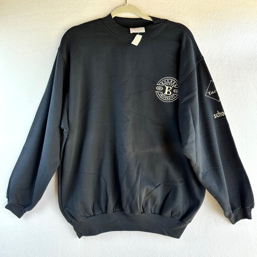 Bogner University Sweater Mens Medium Black Crewneck Vintage Distressed FLAWED